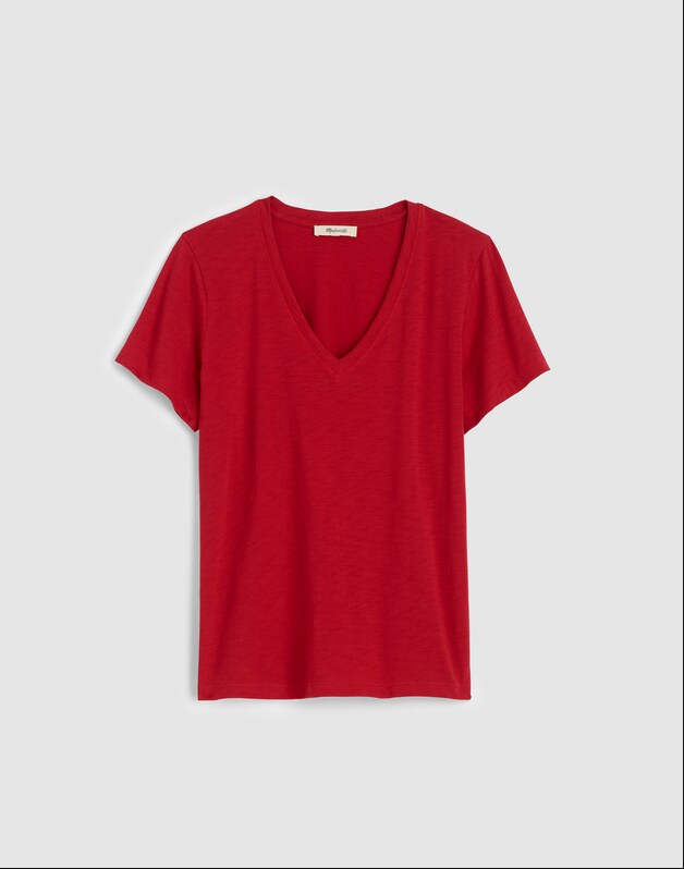 The Easy V-Neck Tee in Soft Slub CHERRY RED