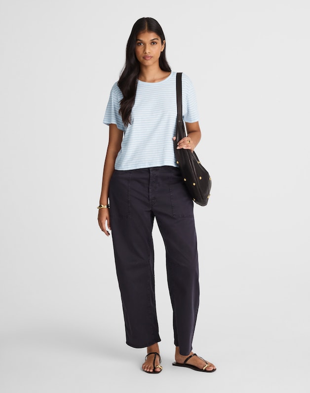 The Easy Crop Crew Tee in Soft Slub ICED BLUE