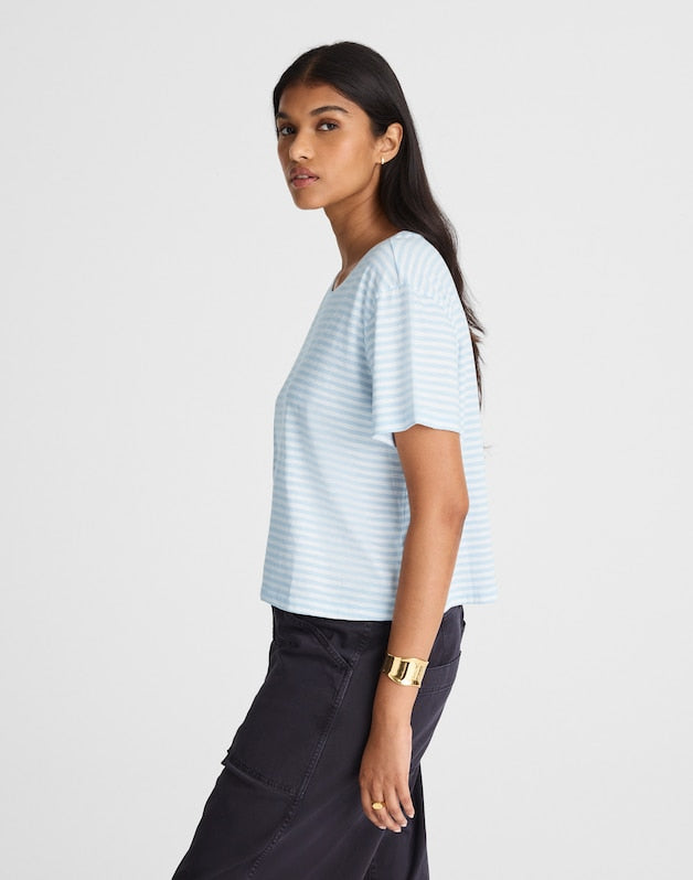 The Easy Crop Crew Tee in Soft Slub ICED BLUE
