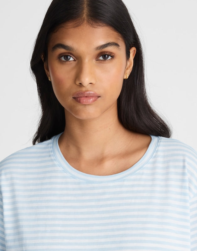 The Easy Crop Crew Tee in Soft Slub ICED BLUE