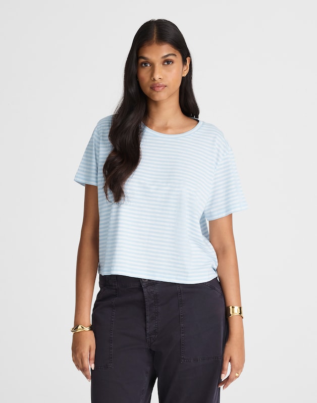 The Easy Crop Crew Tee in Soft Slub ICED BLUE