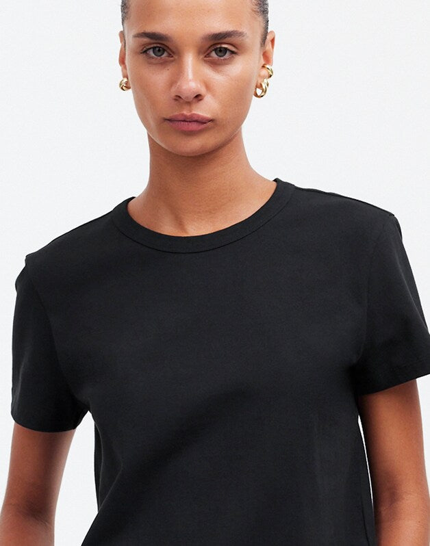 The Perfect Crewneck Tee in Allday Jersey JET BLACK