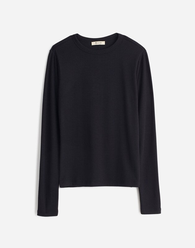 Plus Drapey Rib Long-Sleeve Tee in Stripe JET BLACK