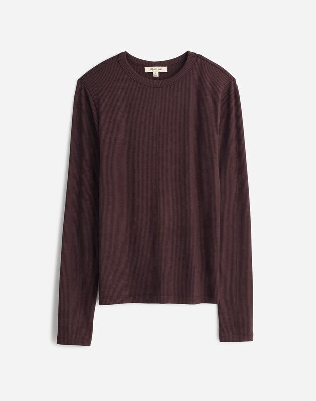 Plus Drapey Rib Long-Sleeve Tee in Stripe DARK CAROB