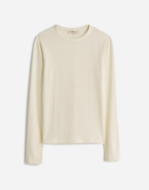 Plus Drapey Rib Long-Sleeve Tee in Stripe WINTER WHITE