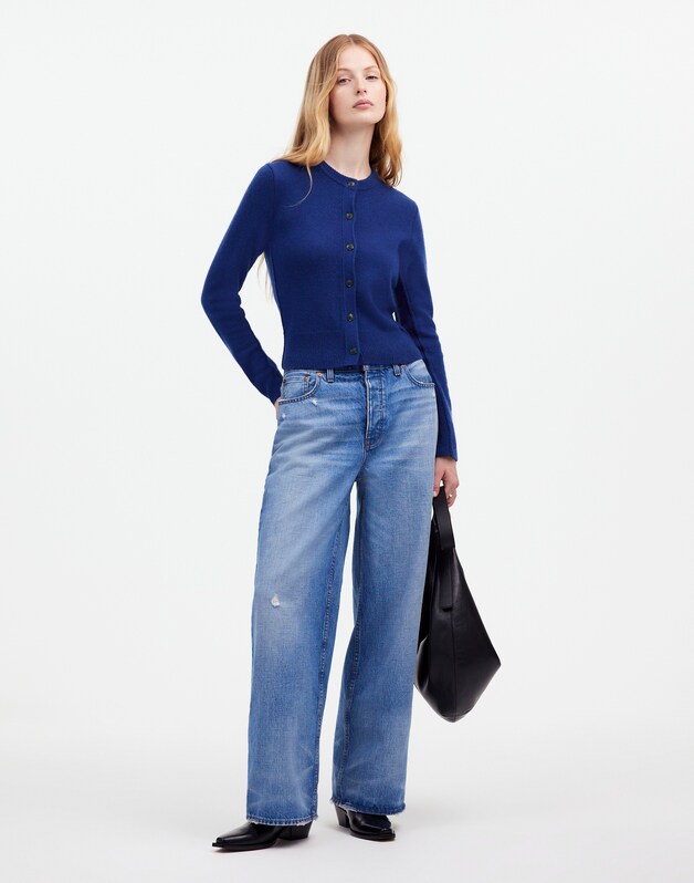 Cashmere Button-Front Cardigan Sweater BRIGHT COBALT