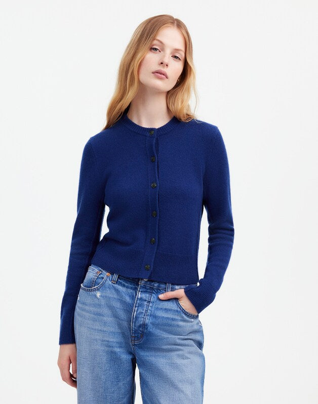 Cashmere Button-Front Cardigan Sweater BRIGHT COBALT