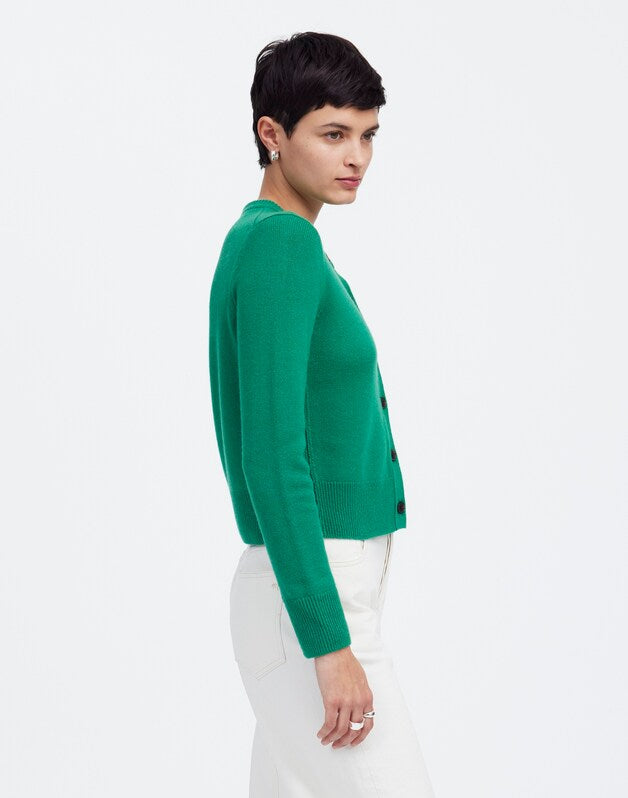 Cashmere Button-Front Cardigan Sweater VERDANT GREEN