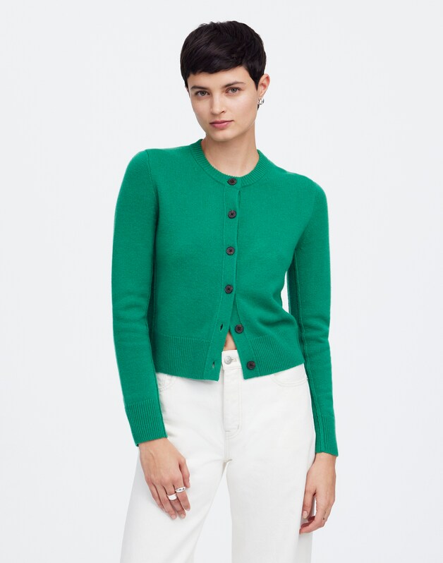 Cashmere Button-Front Cardigan Sweater VERDANT GREEN