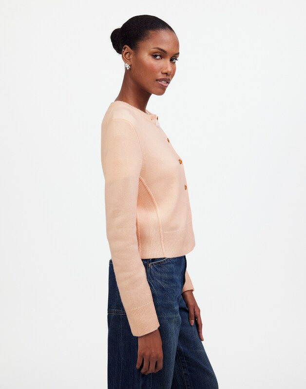 Cashmere Button-Front Cardigan Sweater HEATHER PALE PINK