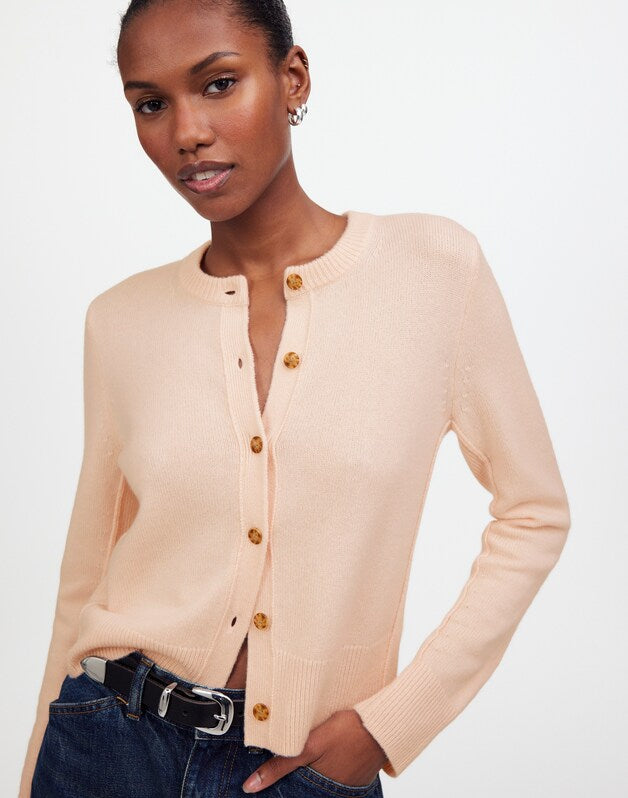 Cashmere Button-Front Cardigan Sweater HEATHER PALE PINK
