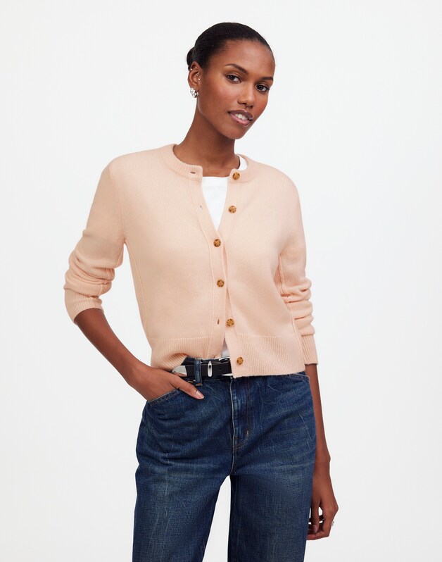 Cashmere Button-Front Cardigan Sweater HEATHER PALE PINK