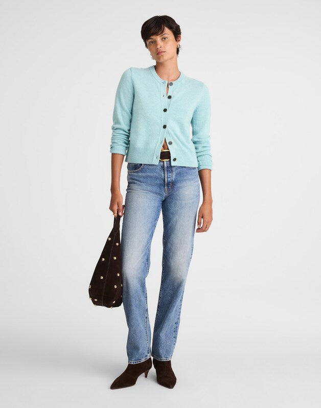 Cashmere Button-Front Cardigan Sweater MINT BLUE