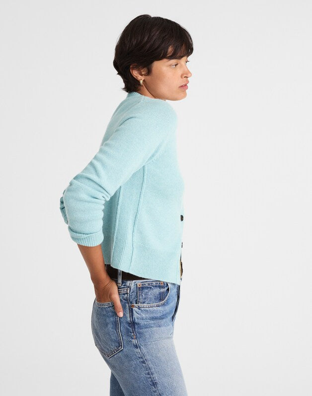 Cashmere Button-Front Cardigan Sweater MINT BLUE