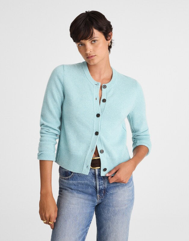 Cashmere Button-Front Cardigan Sweater MINT BLUE
