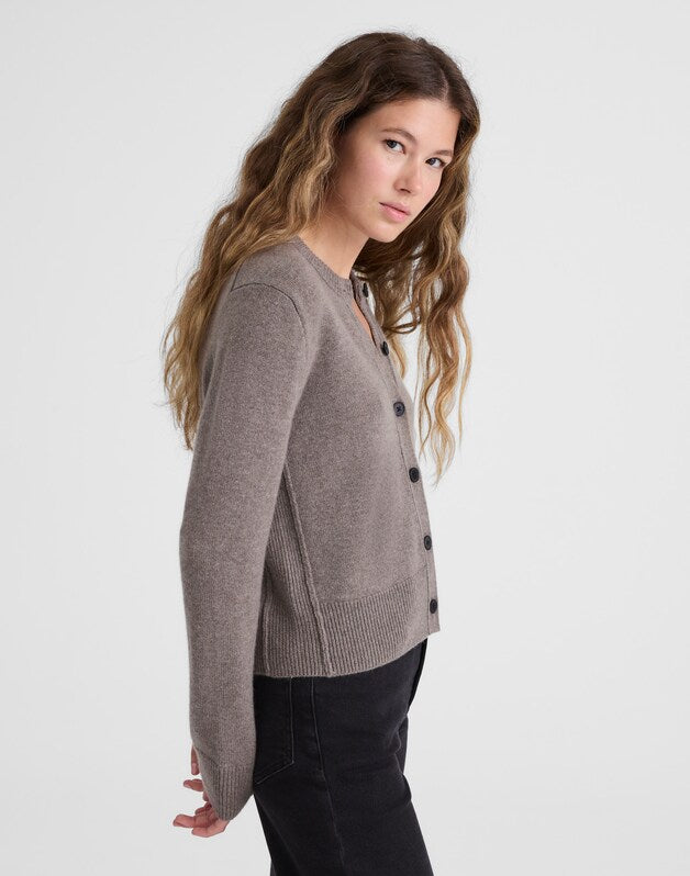 Cashmere Button-Front Cardigan Sweater MINK HTHR