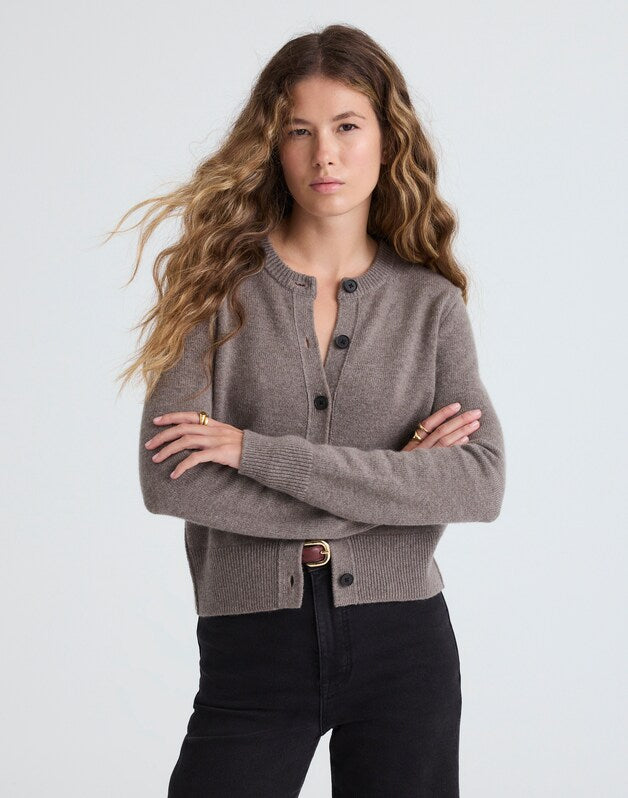 Cashmere Button-Front Cardigan Sweater MINK HTHR