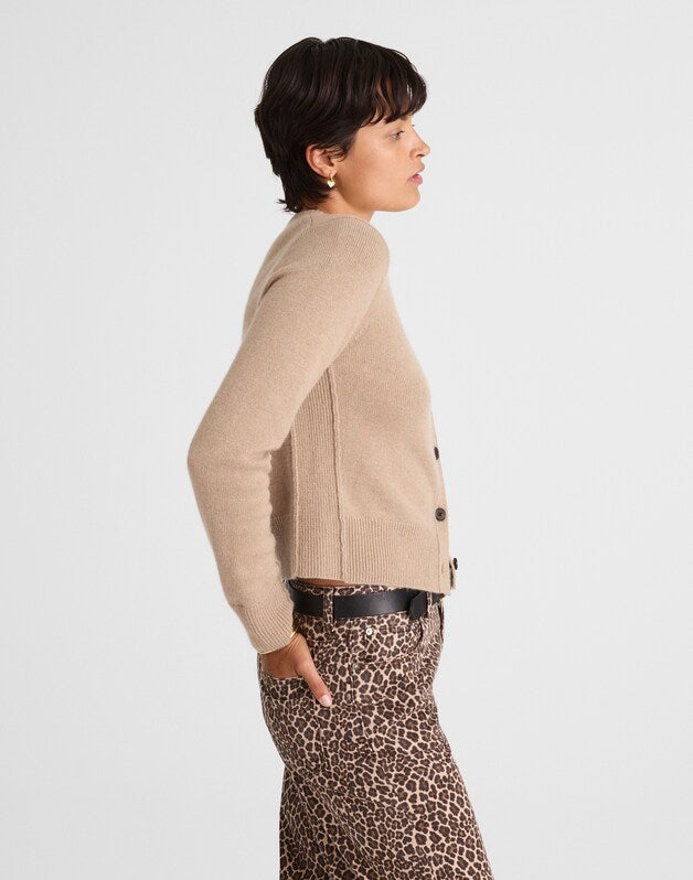 Cashmere Button-Front Cardigan Sweater UMBER