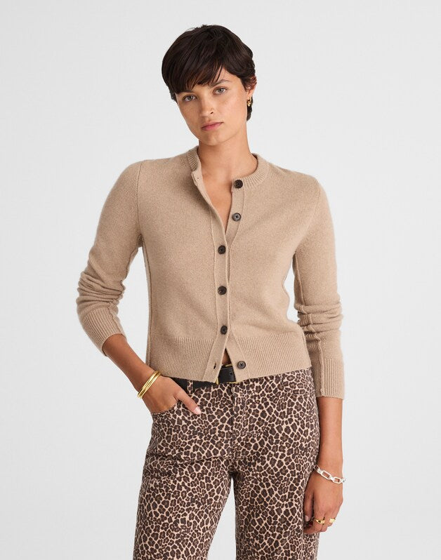 Cashmere Button-Front Cardigan Sweater UMBER