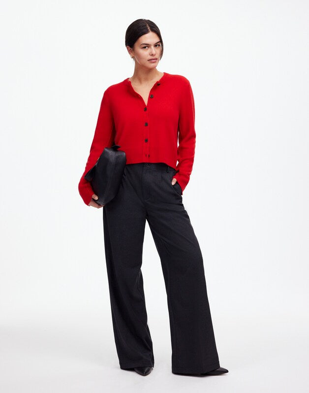 Cashmere Button-Front Cardigan Sweater BRIGHT CHERRY