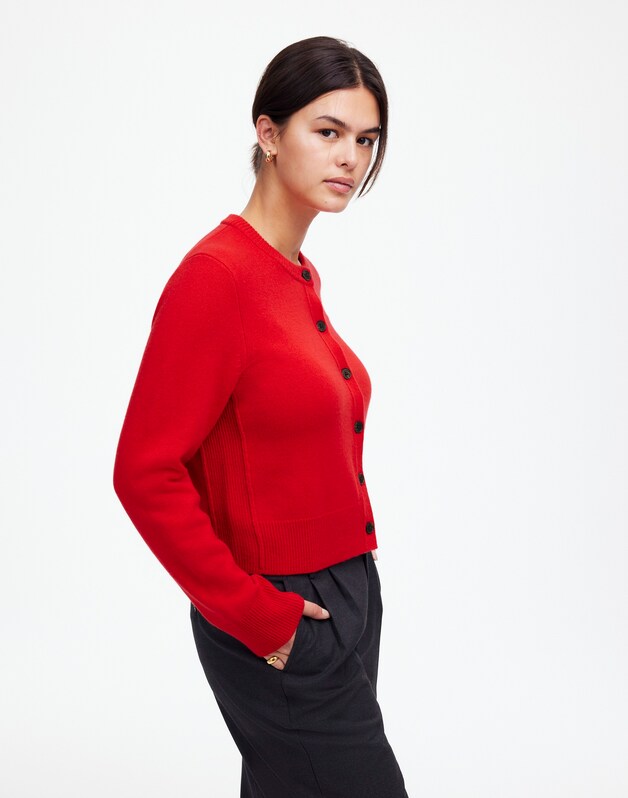 Cashmere Button-Front Cardigan Sweater BRIGHT CHERRY