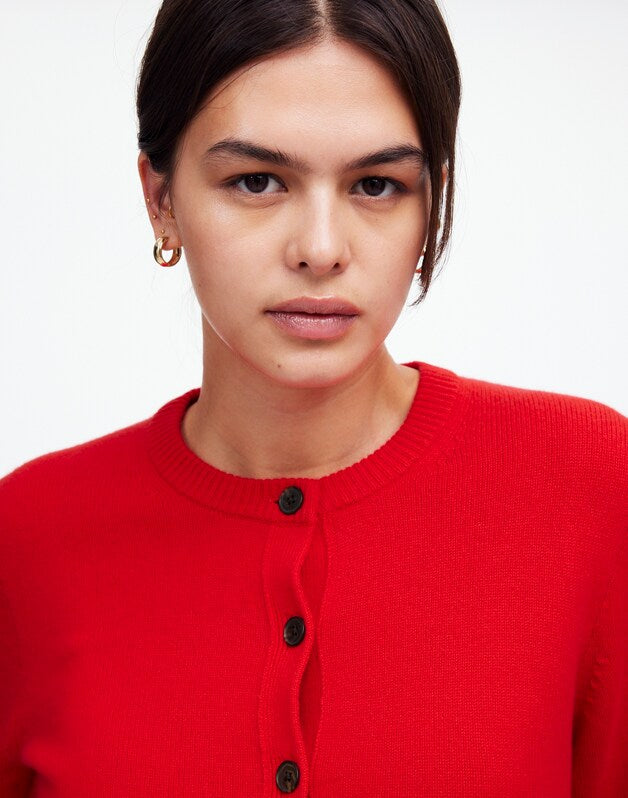 Cashmere Button-Front Cardigan Sweater BRIGHT CHERRY