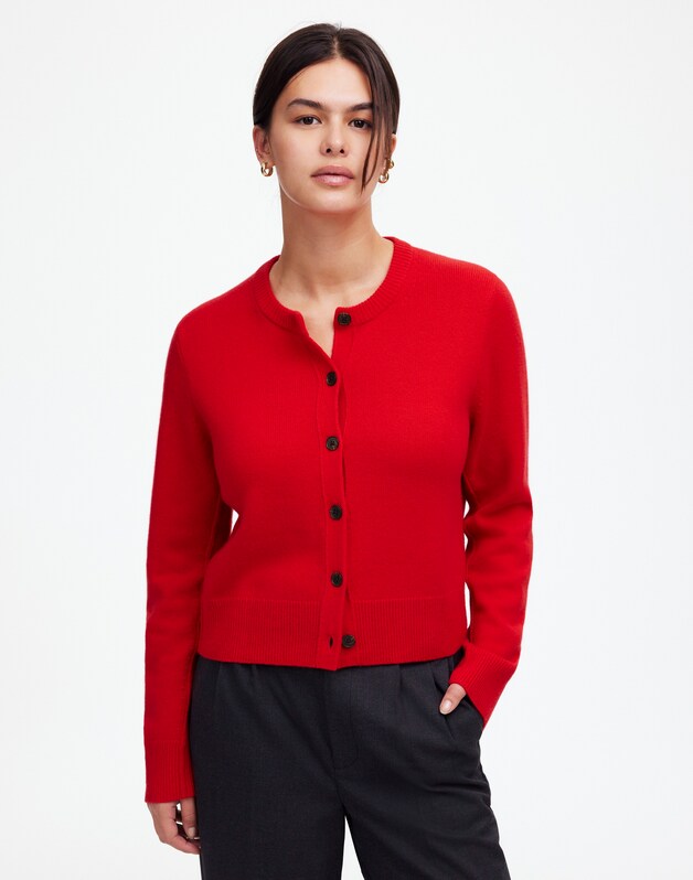 Cashmere Button-Front Cardigan Sweater BRIGHT CHERRY