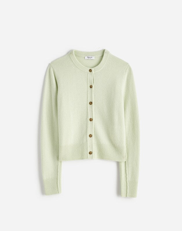 Cashmere Button-Front Cardigan Sweater HEATHER PALE GREEN
