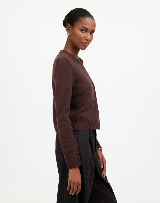Cashmere Button-Front Cardigan Sweater MOLASSES