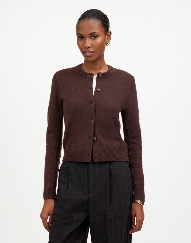 Cashmere Button-Front Cardigan Sweater MOLASSES