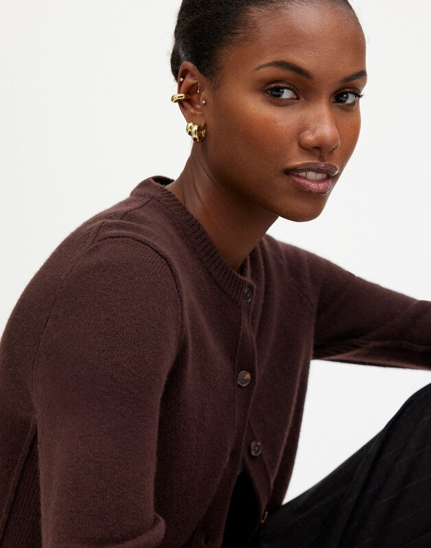 Cashmere Button-Front Cardigan Sweater MOLASSES