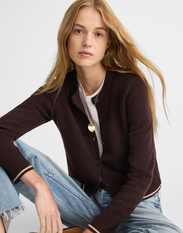 Cashmere Button-Front Cardigan Sweater MOLASSES COMBO