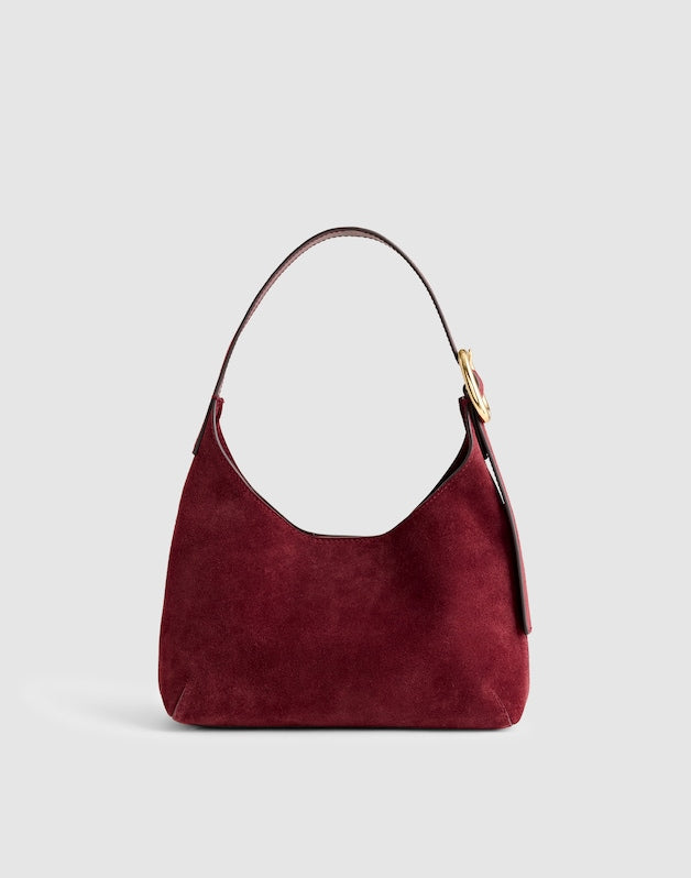 The Sculptural-Buckle Shoulder Bag in Suede SANGRIA