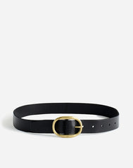 Oval-Buckle Distressed Leather Belt TRUE BLACK