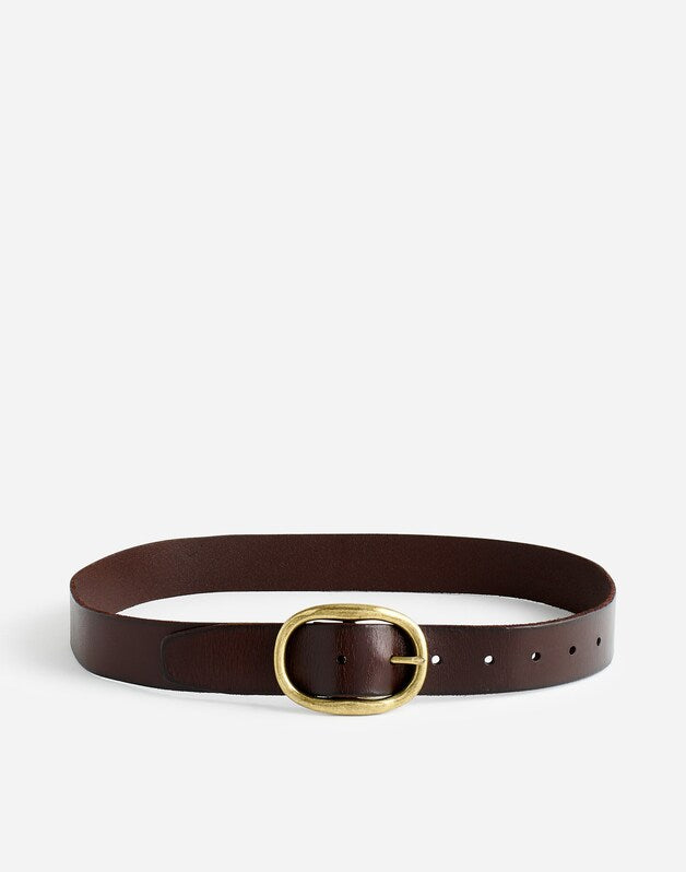 Oval-Buckle Distressed Leather Belt COFFEE BEAN