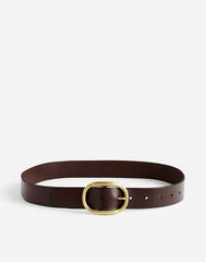 Oval-Buckle Distressed Leather Belt COFFEE BEAN