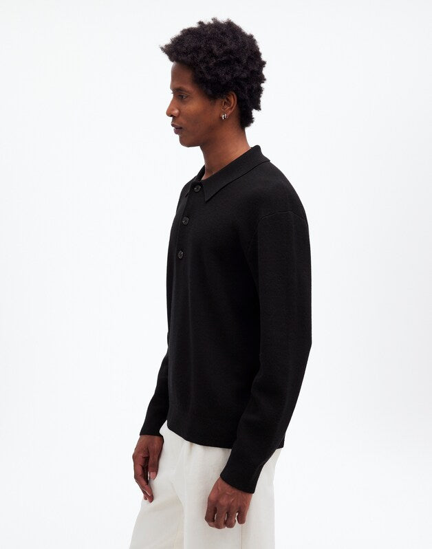 Milano-Knit Sweater Polo Shirt in Merino Wool TRUE BLACK