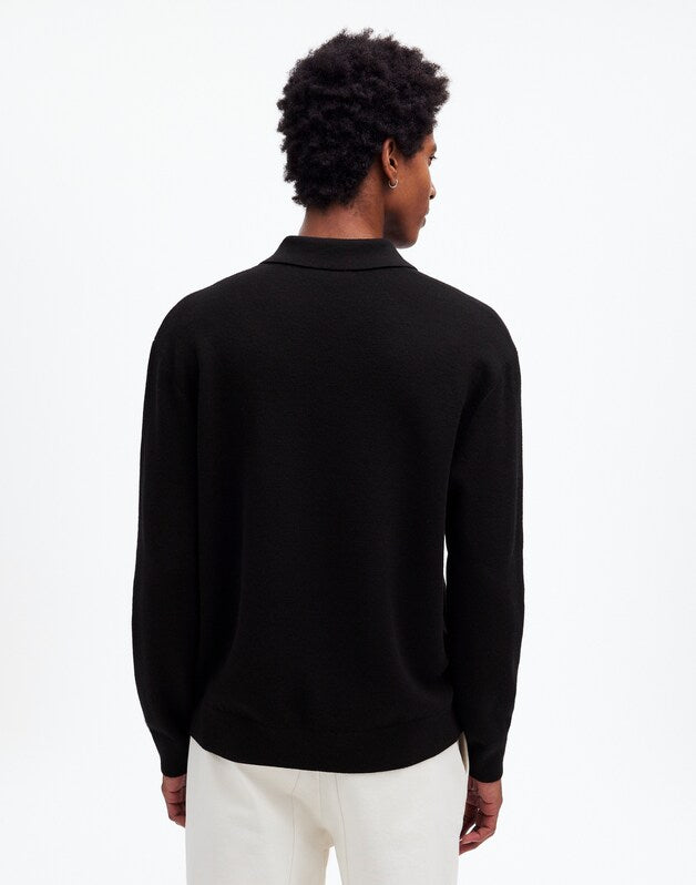 Milano-Knit Sweater Polo Shirt in Merino Wool TRUE BLACK