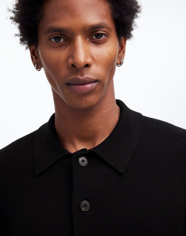 Milano-Knit Sweater Polo Shirt in Merino Wool TRUE BLACK