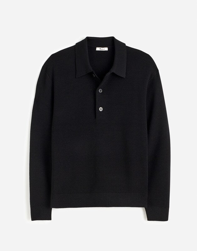 Milano-Knit Sweater Polo Shirt in Merino Wool TRUE BLACK