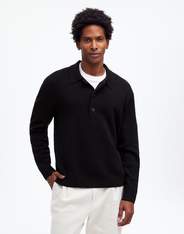 Milano-Knit Sweater Polo Shirt in Merino Wool TRUE BLACK
