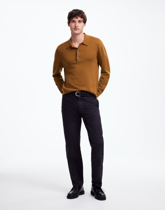 Milano-Knit Sweater Polo Shirt in Merino Wool RICH CAMEL