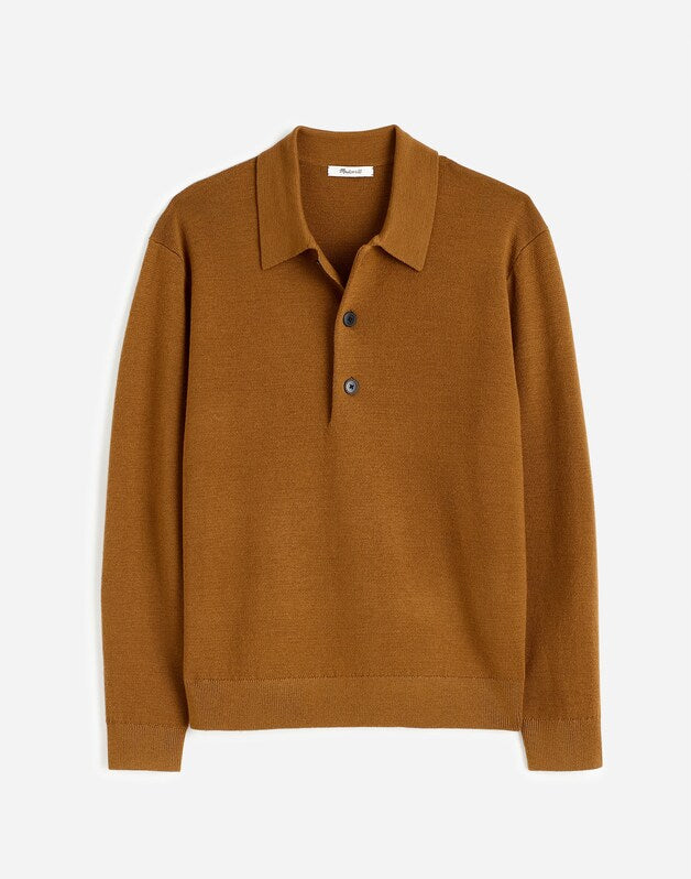 Milano-Knit Sweater Polo Shirt in Merino Wool RICH CAMEL