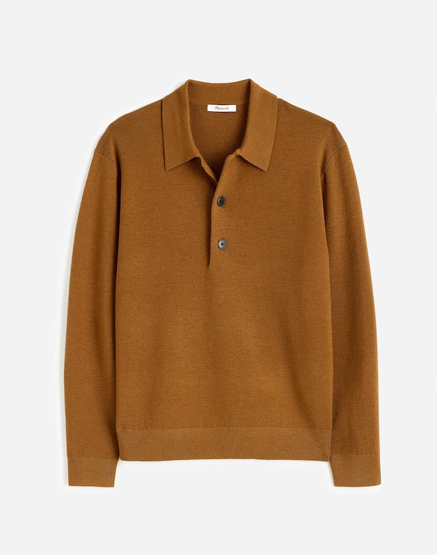 Milano-Knit Sweater Polo Shirt in Merino Wool RICH CAMEL