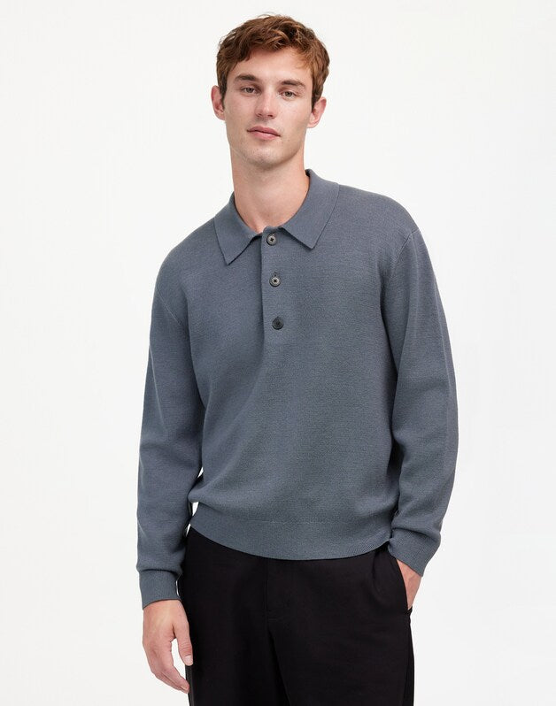 Milano-Knit Sweater Polo Shirt in Merino Wool DARK GREY