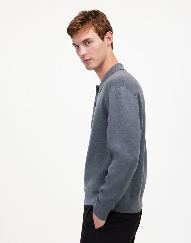 Milano-Knit Sweater Polo Shirt in Merino Wool DARK GREY