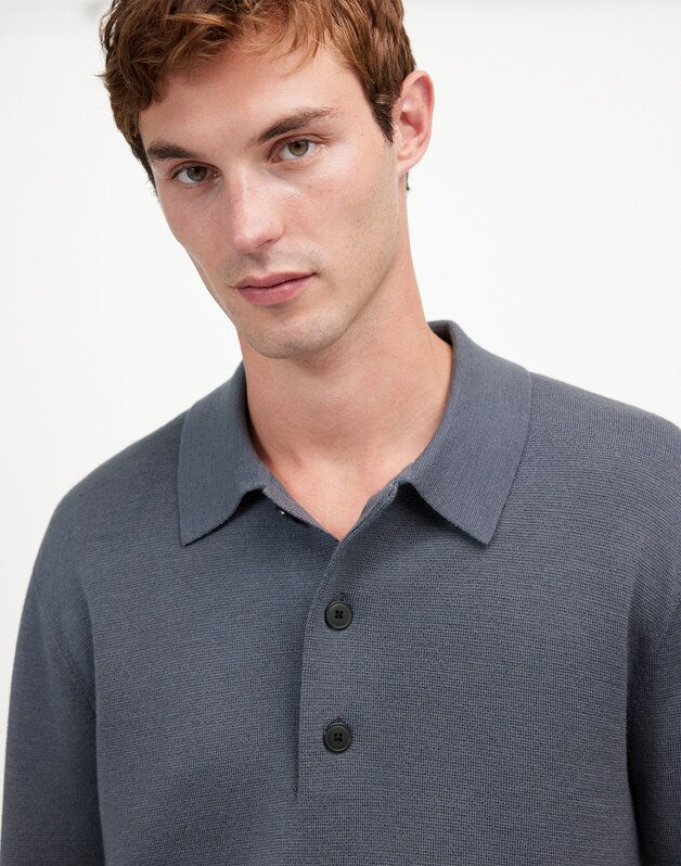 Milano-Knit Sweater Polo Shirt in Merino Wool DARK GREY