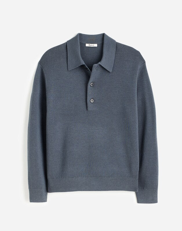 Milano-Knit Sweater Polo Shirt in Merino Wool DARK GREY