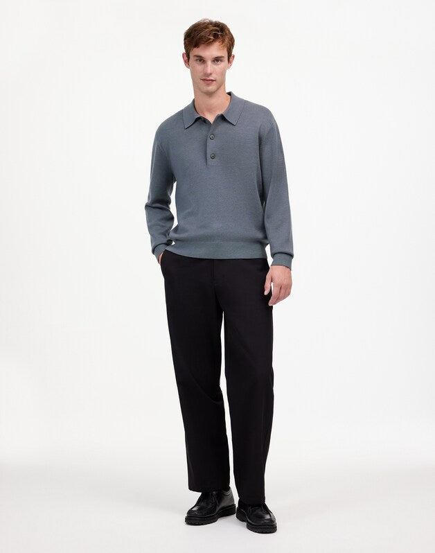 Milano-Knit Sweater Polo Shirt in Merino Wool DARK GREY