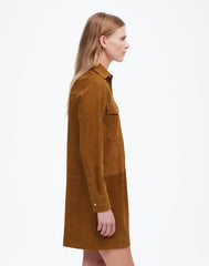 Button-Up Mini Shirtdress in Suede LEATHER SUEDE